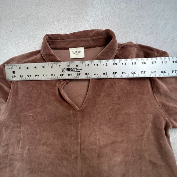 Wrap London Womens Velour V-Neck Collared Pullover Top Size 8 Brown Long Sleeve - Picture 6 of 8